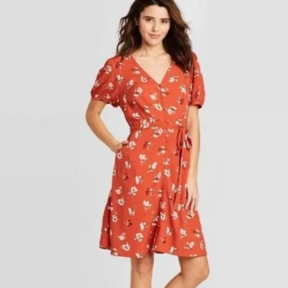Universal Thread Orange Floral Mini Dress - Picture 4 of 12
